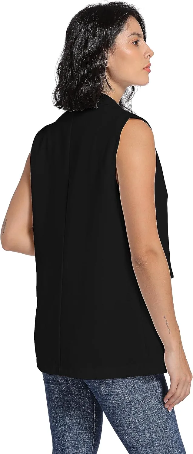 V VOCNI Long Vest for Women Sleeveless Blazer Jacket Open Front Button Lapel Duster Trench Cardigan