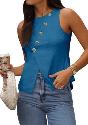 Vest Tops for Women Casual Crewneck Button Down Waistcoat Sleeveless Business Office Work Blazer Suit Vests