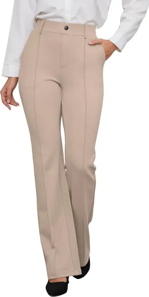 VIMPEP Womens Bootcut Leg Dress Pants - High Rise Stretchy Yoga Slacks for Office Workout Business Casual B201