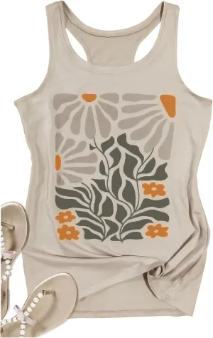 Vintage Mandala Graphic Tank Tops for Women Summer Beach Graphic Loose Tanks Vest USA Flag Vacation Racerback Tank Cami