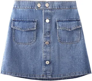 WELAKEN Jean Skirt for Girls Toddler & Kids II Girl's Elastic Waist A Line Mini Denim Skirts