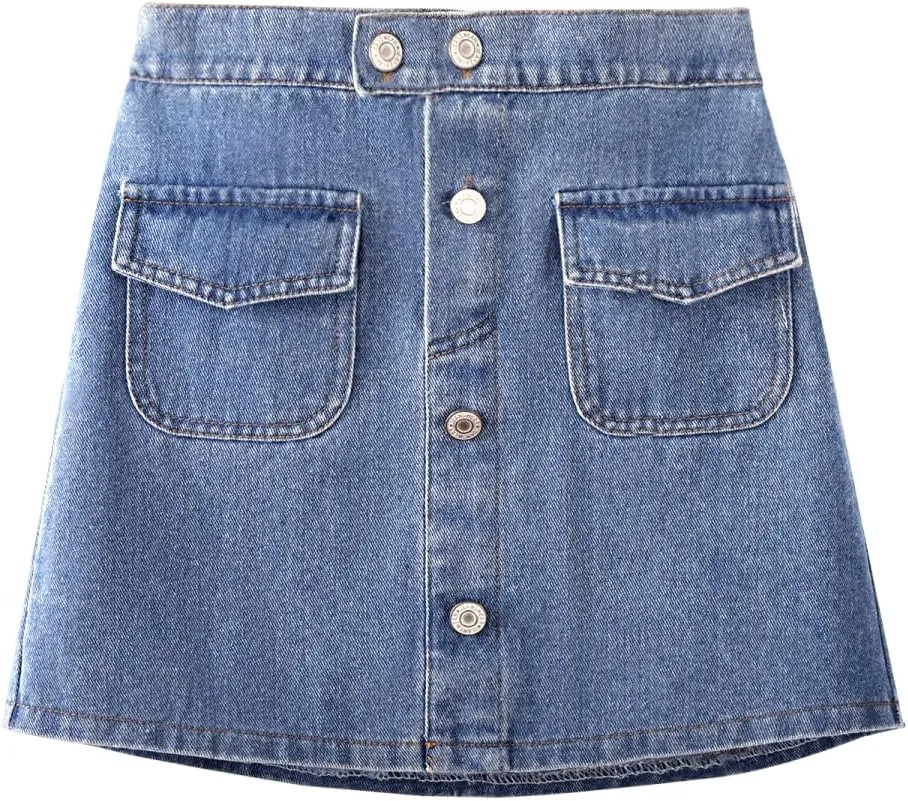 WELAKEN Jean Skirt for Girls Toddler & Kids II Girl's Elastic Waist A Line Mini Denim Skirts