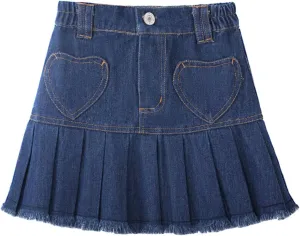 WELAKEN Jean Skirt for Girls Toddler & Kids II Girl's Elastic Waist A Line Mini Denim Skirts