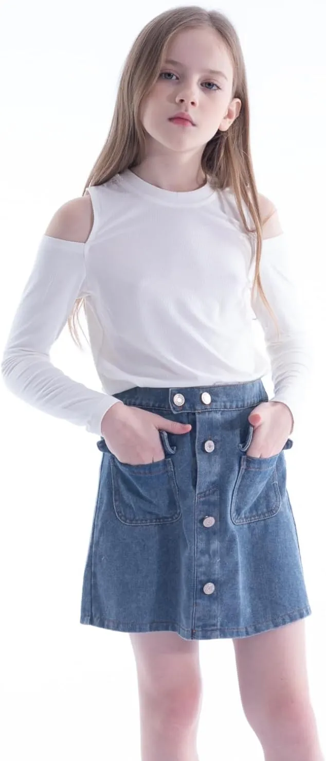 WELAKEN Jean Skirt for Girls Toddler & Kids II Girl's Elastic Waist A Line Mini Denim Skirts
