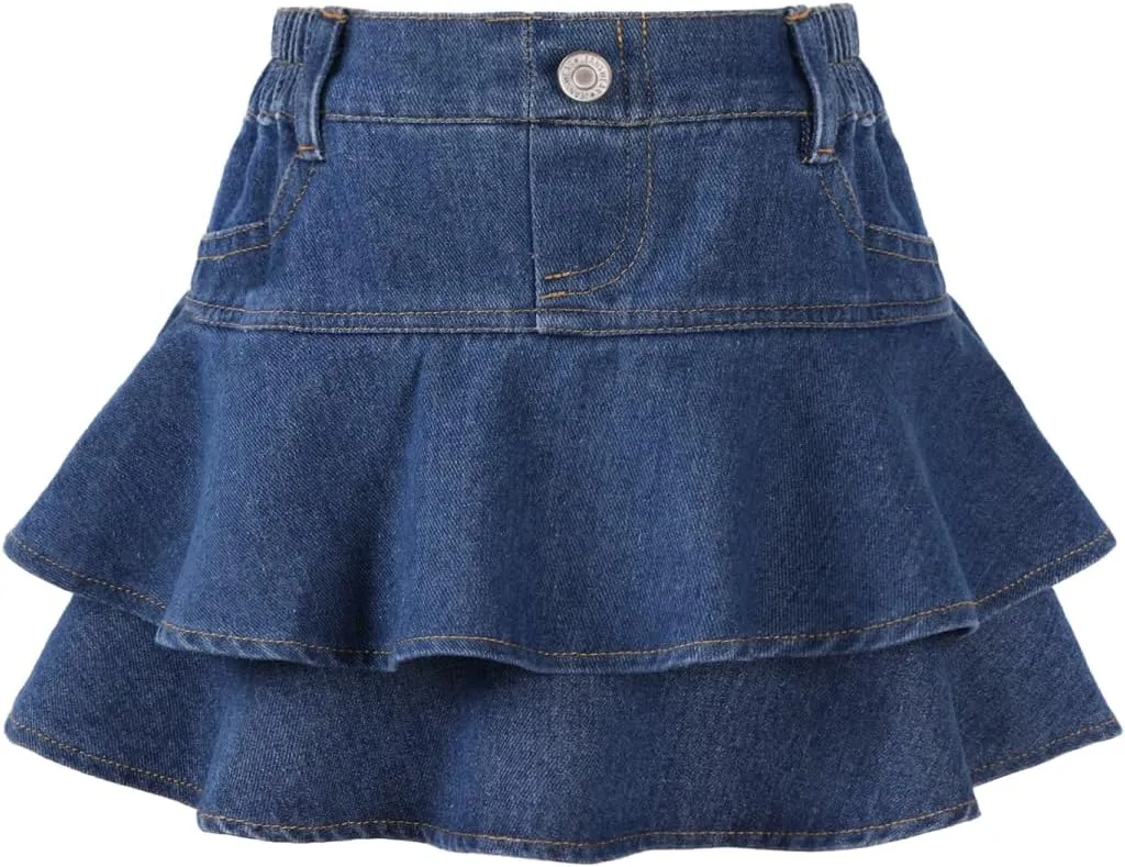 WELAKEN Jean Skirt for Girls Toddler & Kids II Girl's Elastic Waist A Line Mini Denim Skirts