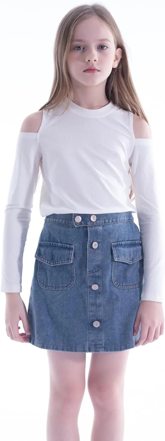 WELAKEN Jean Skirt for Girls Toddler & Kids II Girl's Elastic Waist A Line Mini Denim Skirts