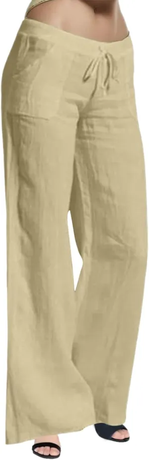 Wide Leg Pants Woman Summer Casual Loose High Waist Palazzo High Waisted Flowy Beach Lounge Pant Trousers with Pockets