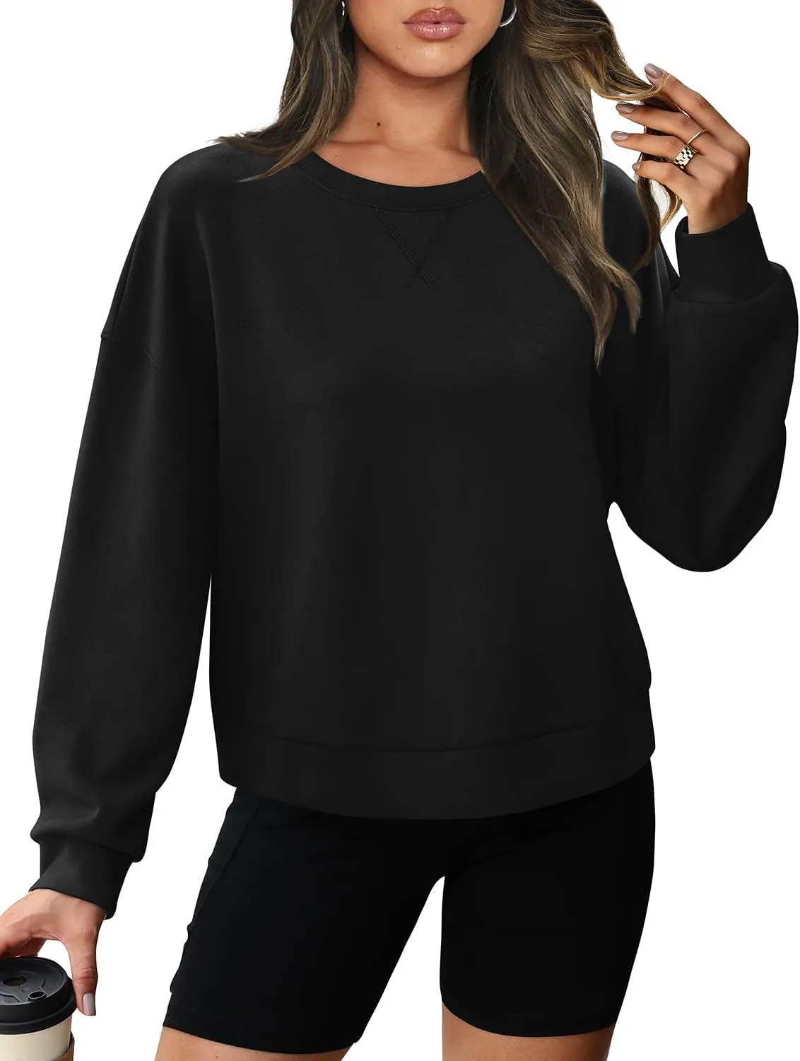 WIHOLL Womens Long Sleeve Crop Tops Crewneck Pullover Shirts Lightweight Sweatshirts 2024 Fall Fashion Clothes