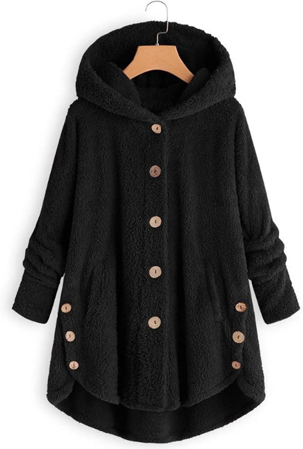 Winter Jackets for Women Fleece Button Jacket with Pockets Oversized Long Sherpa Hoodie Fuzzy Jacket Warm Teddy Coat