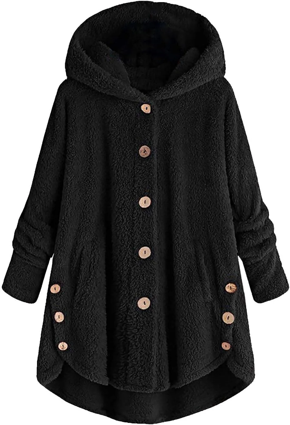 Winter Jackets for Women Fleece Button Jacket with Pockets Oversized Long Sherpa Hoodie Fuzzy Jacket Warm Teddy Coat