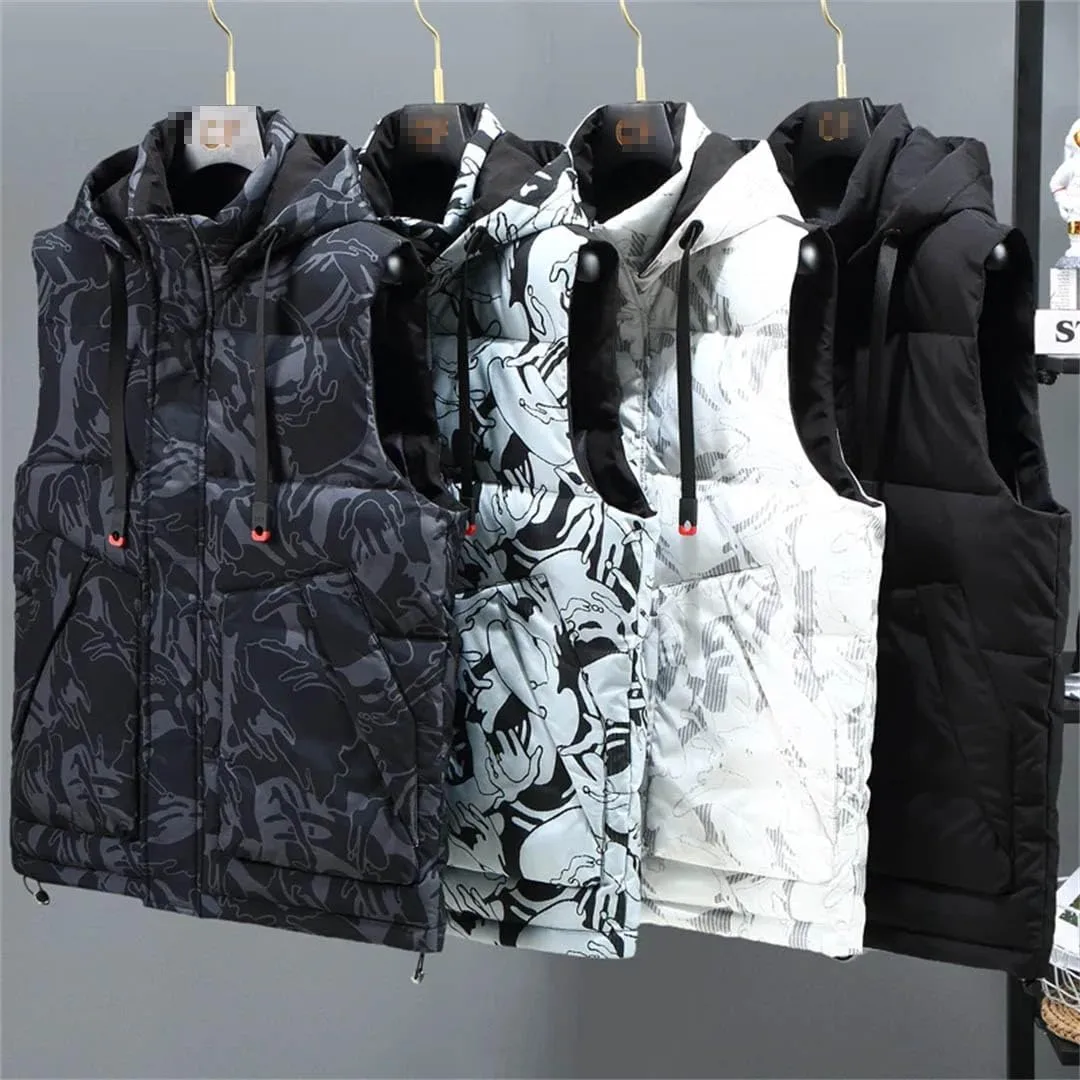 Winter Thick Vests Men Camo Warm Cotton Padded Sleeveless Jacket Plus Size Waistcoat Hooded