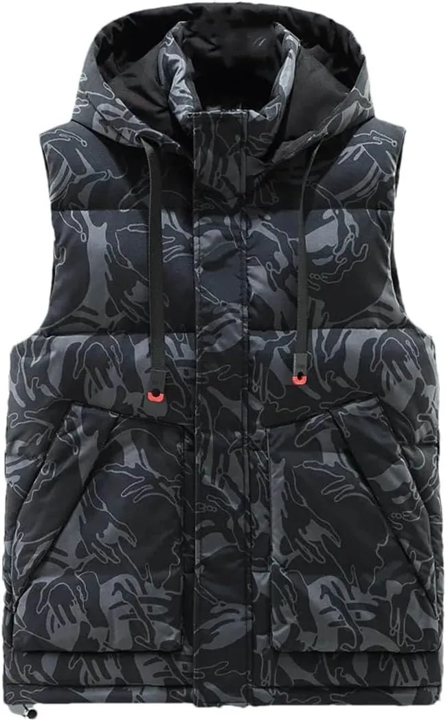 Winter Thick Vests Men Camo Warm Cotton Padded Sleeveless Jacket Plus Size Waistcoat Hooded