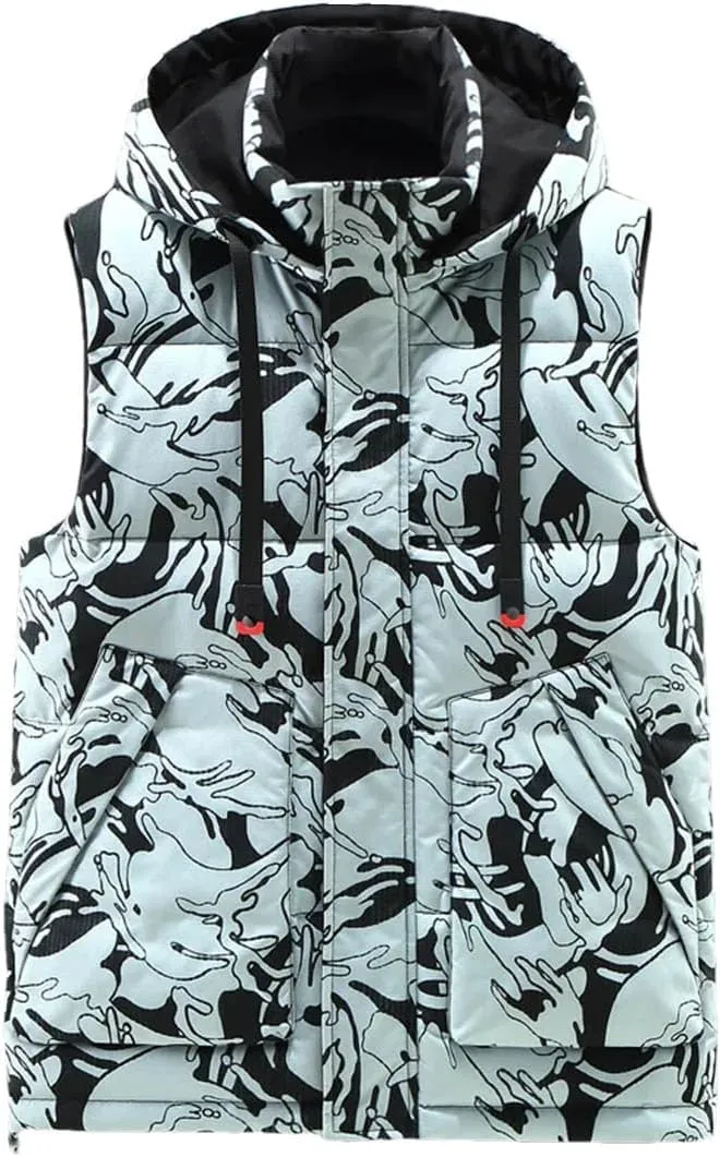 Winter Thick Vests Men Camo Warm Cotton Padded Sleeveless Jacket Plus Size Waistcoat Hooded