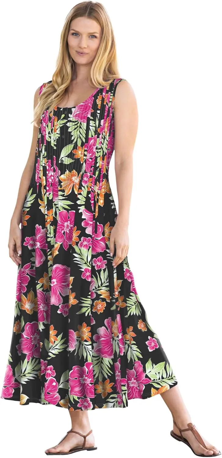 Woman Within Plus Size Pintucked Sleeveless Dress