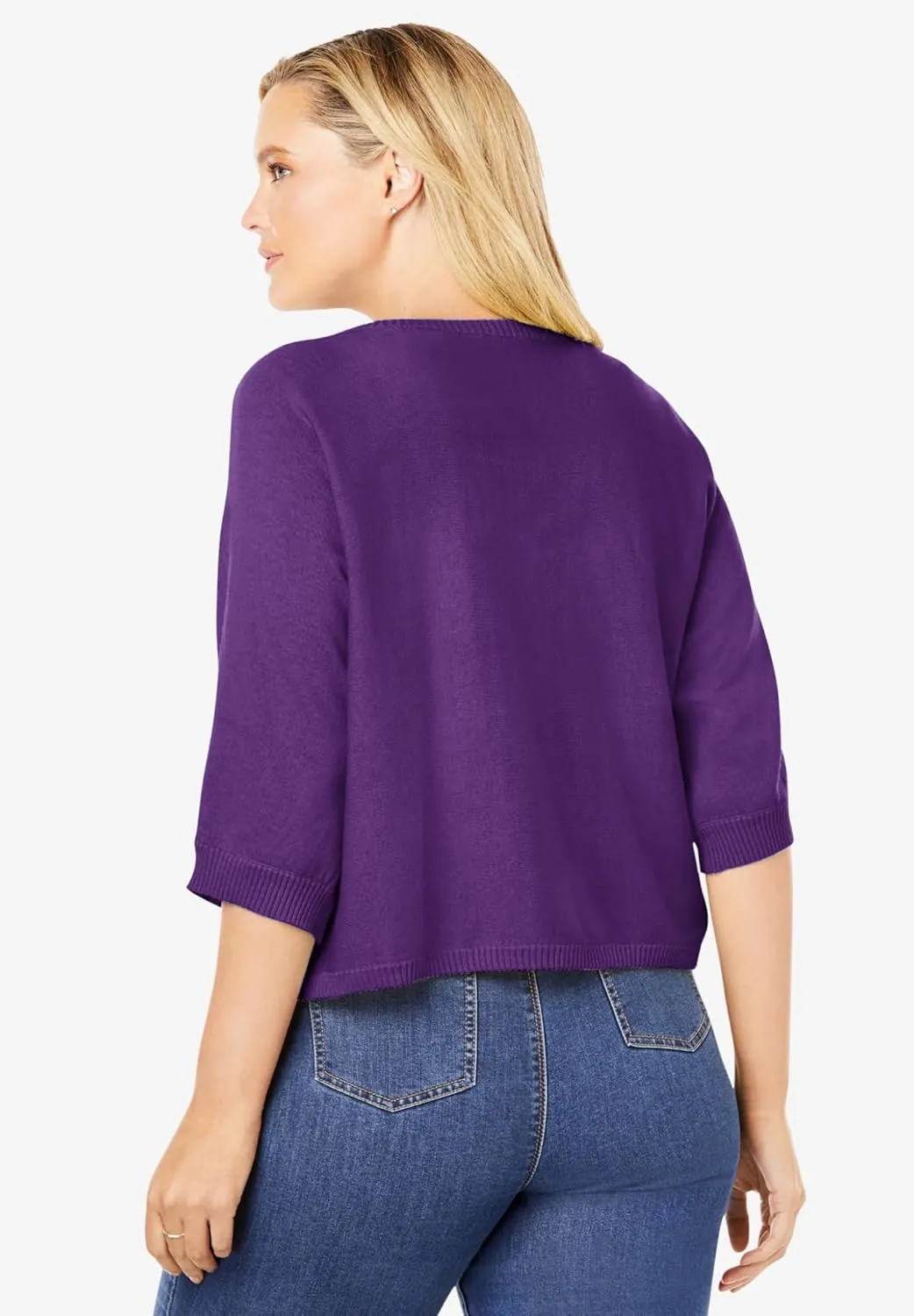 Woman Within Plus Size Rib Trim Cardigan Shrug