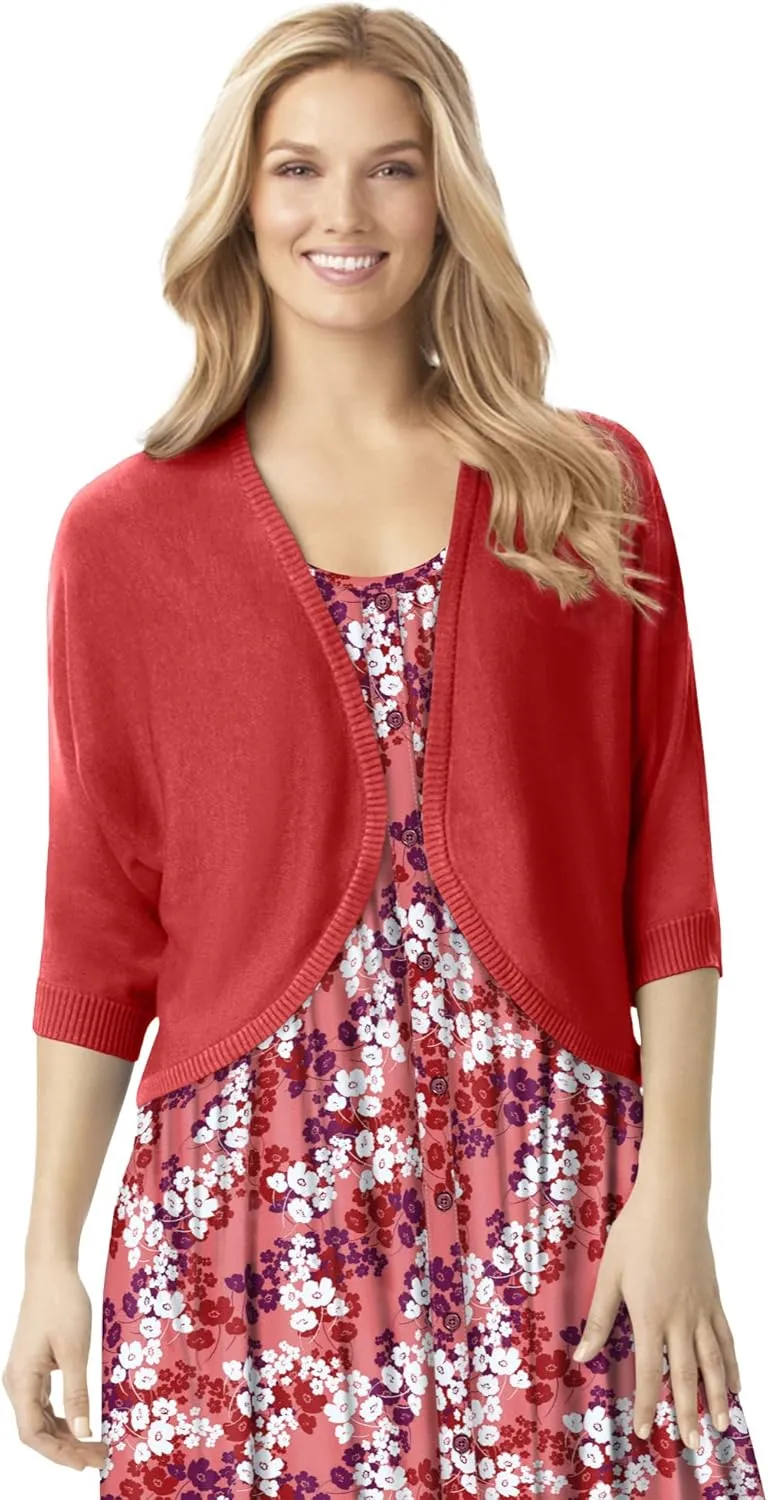 Woman Within Plus Size Rib Trim Cardigan Shrug