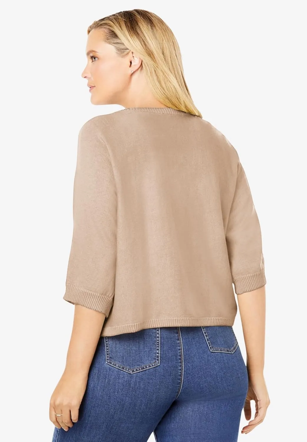 Woman Within Plus Size Rib Trim Cardigan Shrug