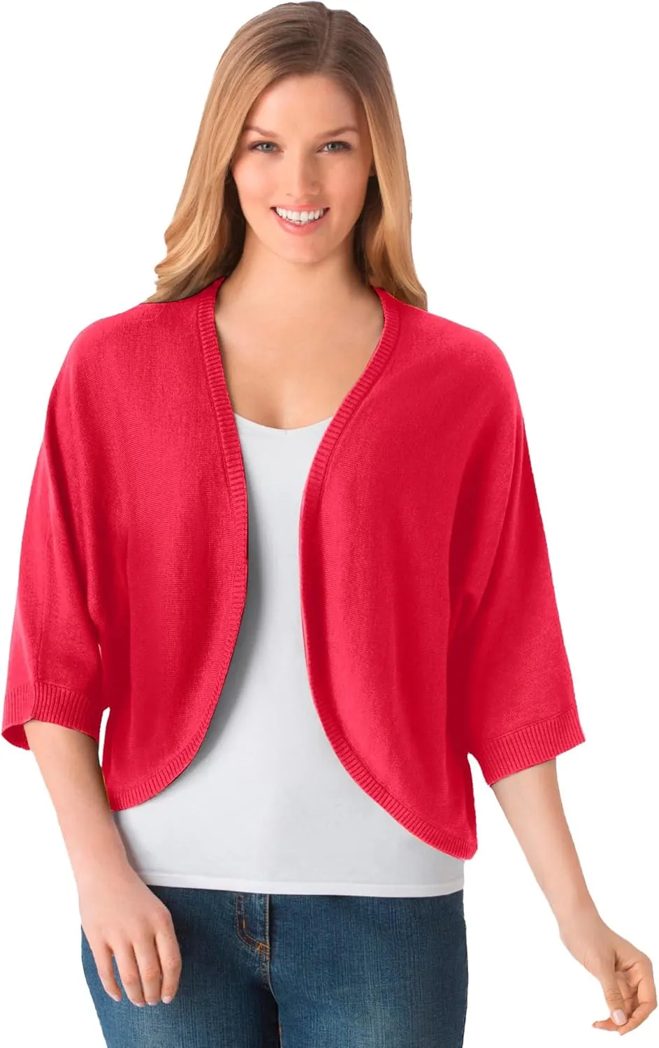 Woman Within Plus Size Rib Trim Cardigan Shrug