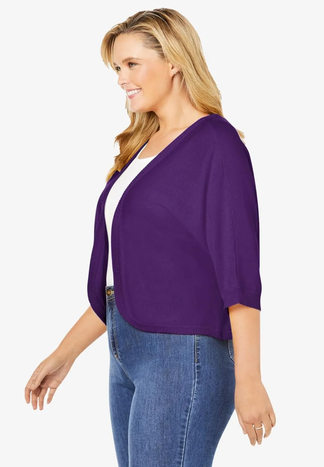 Woman Within Plus Size Rib Trim Cardigan Shrug