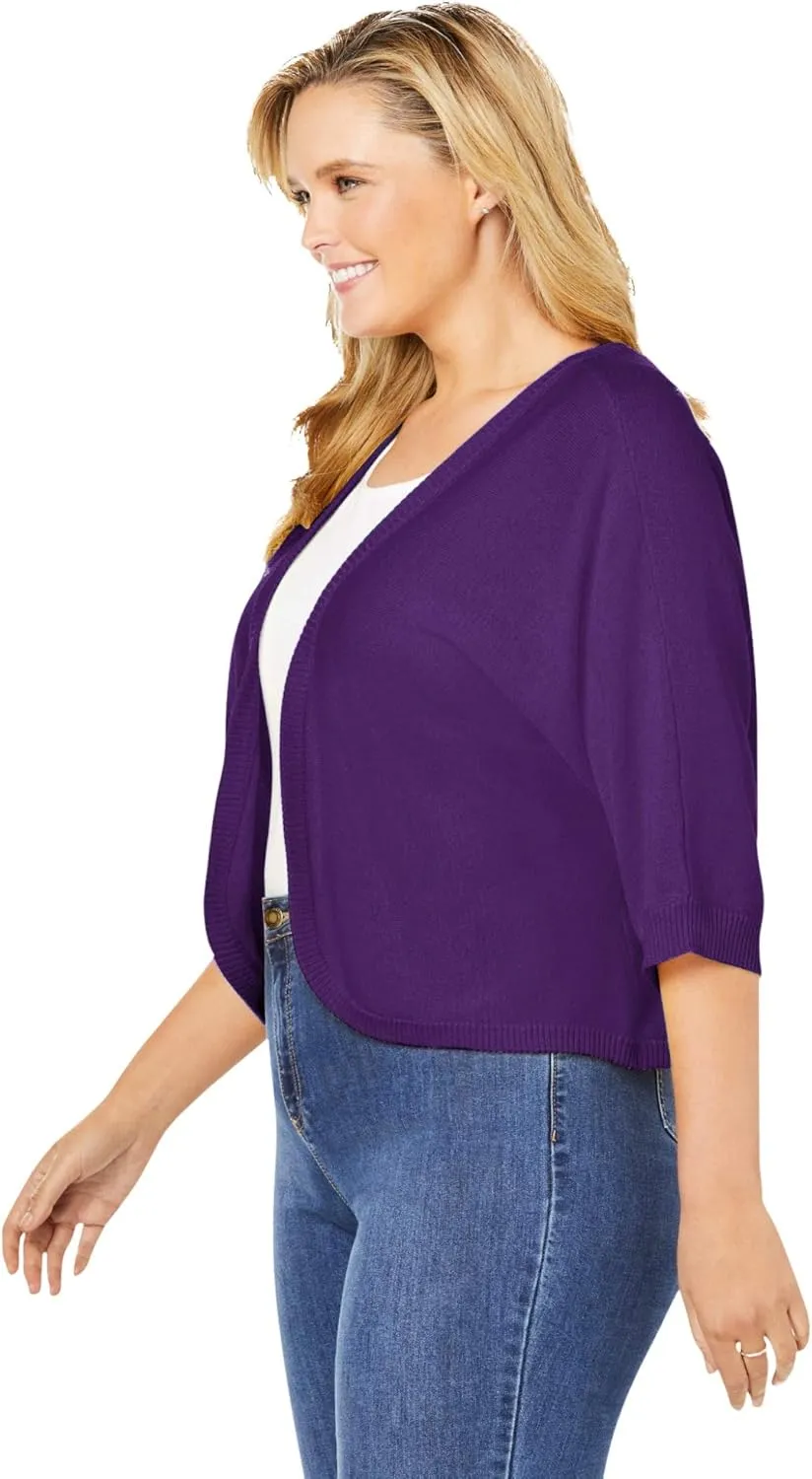 Woman Within Plus Size Rib Trim Cardigan Shrug