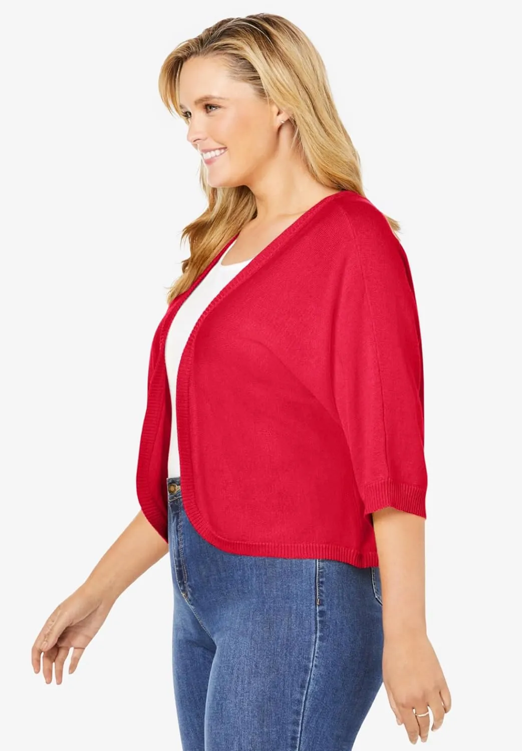 Woman Within Plus Size Rib Trim Cardigan Shrug