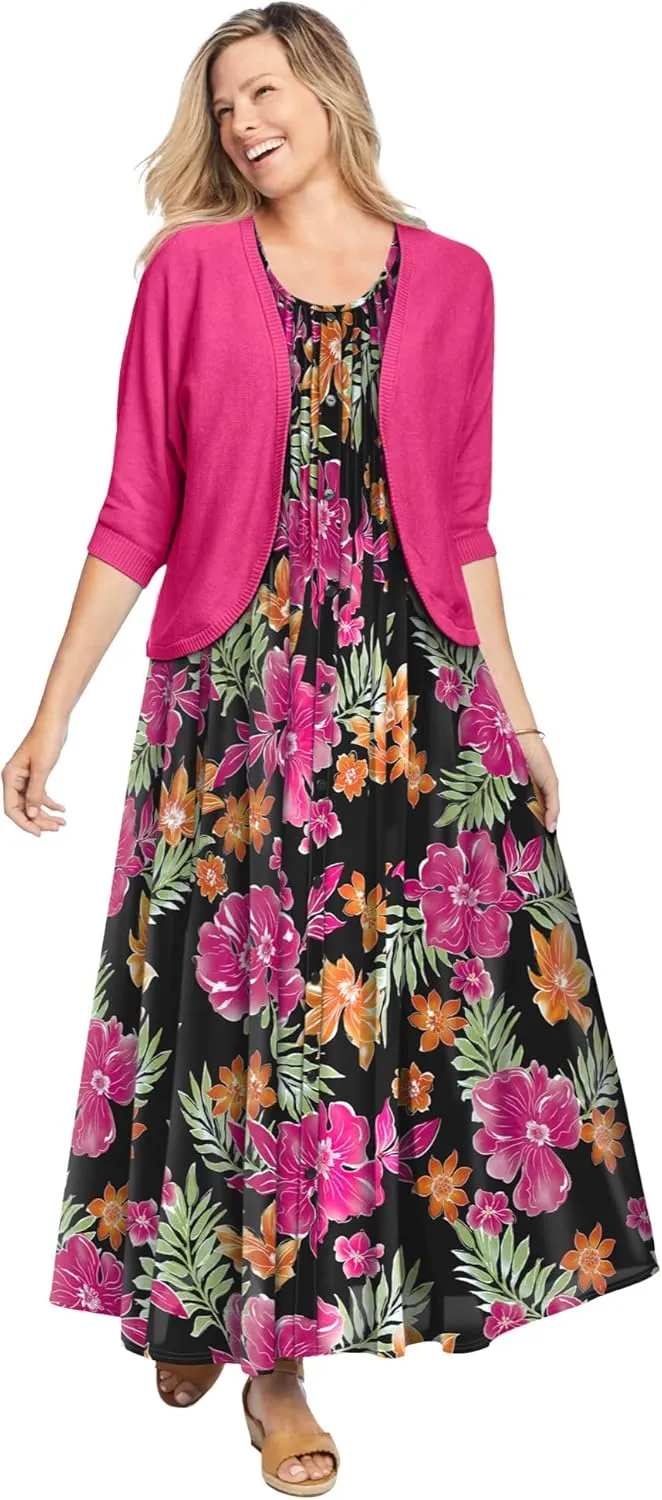 Woman Within Plus Size Rib Trim Cardigan Shrug
