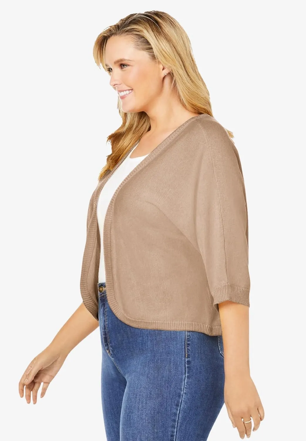 Woman Within Plus Size Rib Trim Cardigan Shrug