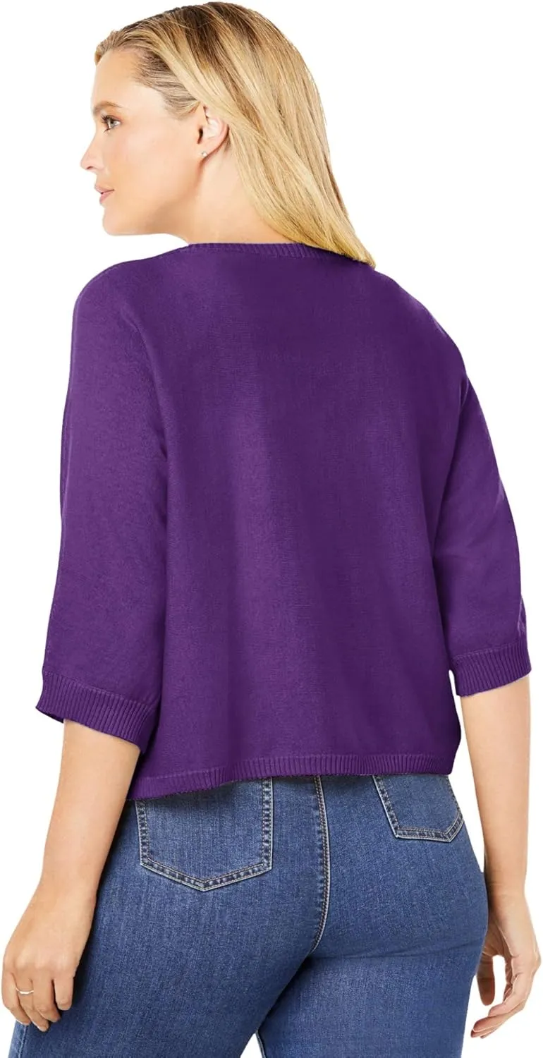 Woman Within Plus Size Rib Trim Cardigan Shrug