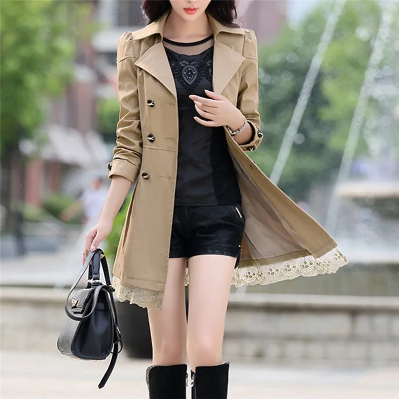 Women Fashion Loose Winter Warm Long Sleeve Button Lace Coat With Belt