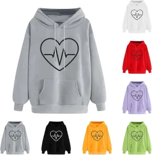 Women Oversized Graphic Hoodies 2024 Trendy Long Sleeve Sweatshirts Casual Drawstring Pullover Tops With Pockets