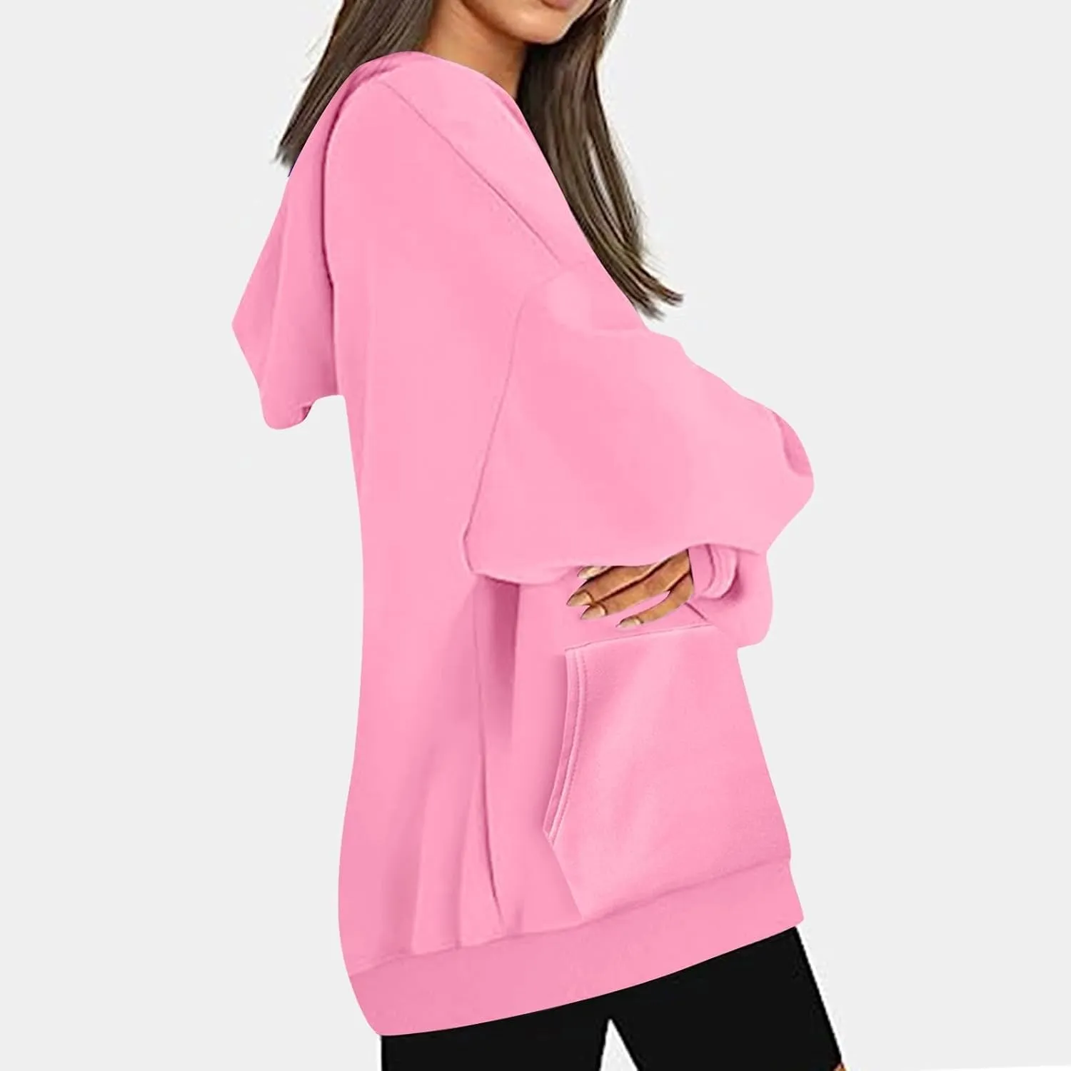 Women Oversized Hoodie Fleece Plain Plus Size Sweatshirts with Pocket Drawstring Workout Pullover Sweaters Tops