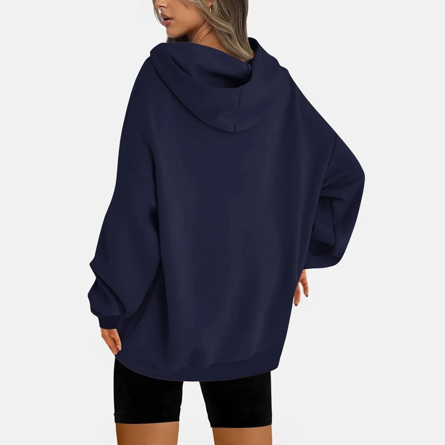 Women Oversized Hoodie Fleece Plain Plus Size Sweatshirts with Pocket Drawstring Workout Pullover Sweaters Tops