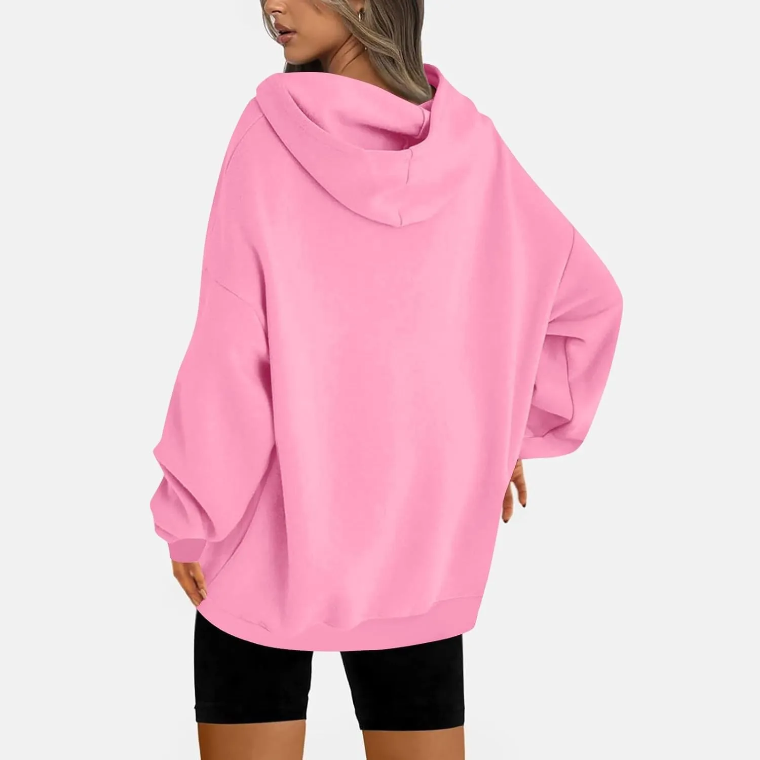 Women Oversized Hoodie Fleece Plain Plus Size Sweatshirts with Pocket Drawstring Workout Pullover Sweaters Tops