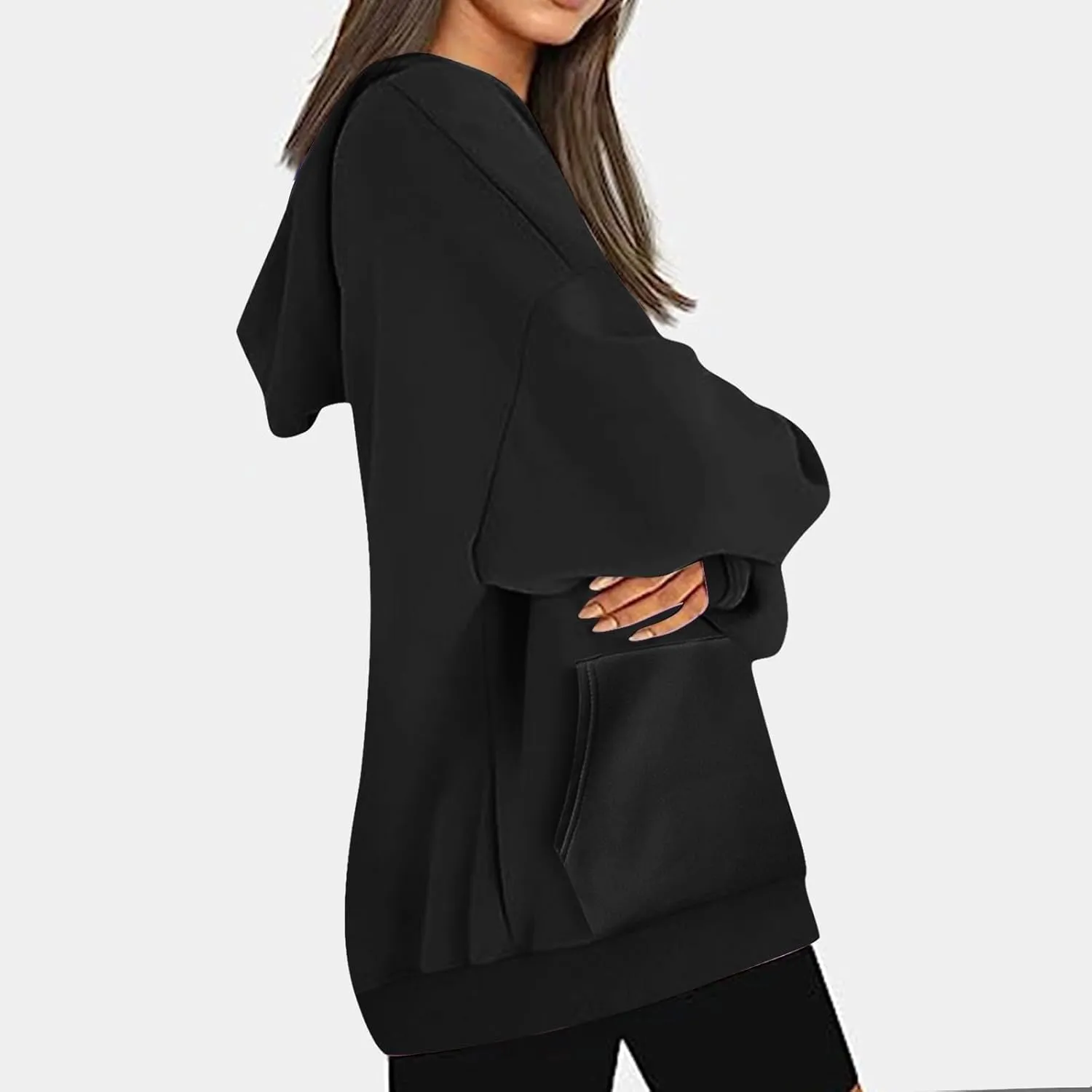 Women Oversized Hoodie Fleece Plain Plus Size Sweatshirts with Pocket Drawstring Workout Pullover Sweaters Tops