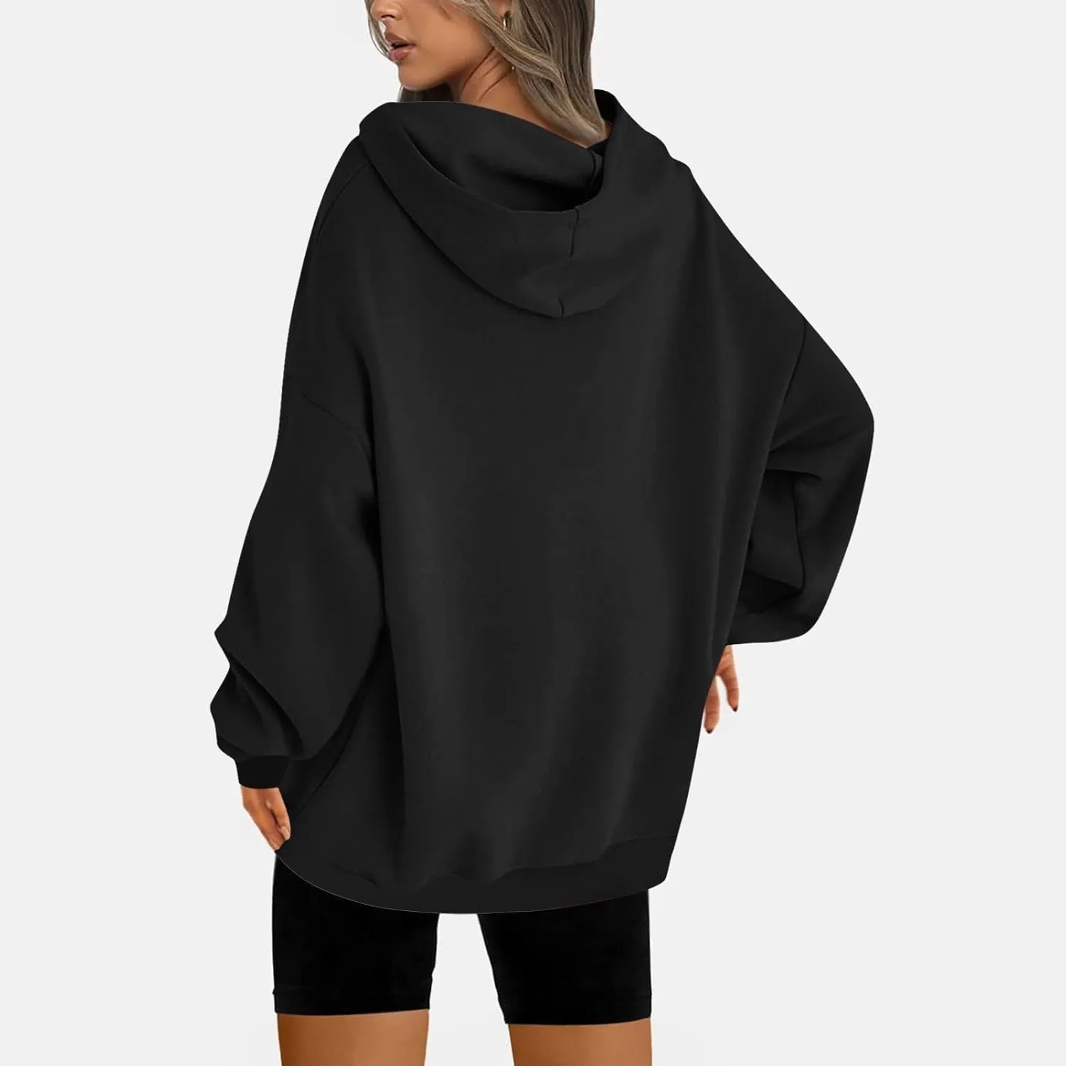 Women Oversized Hoodie Fleece Plain Plus Size Sweatshirts with Pocket Drawstring Workout Pullover Sweaters Tops