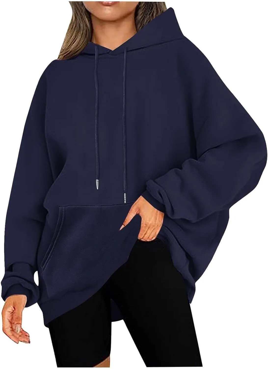 Women Oversized Hoodie Fleece Plain Plus Size Sweatshirts with Pocket Drawstring Workout Pullover Sweaters Tops