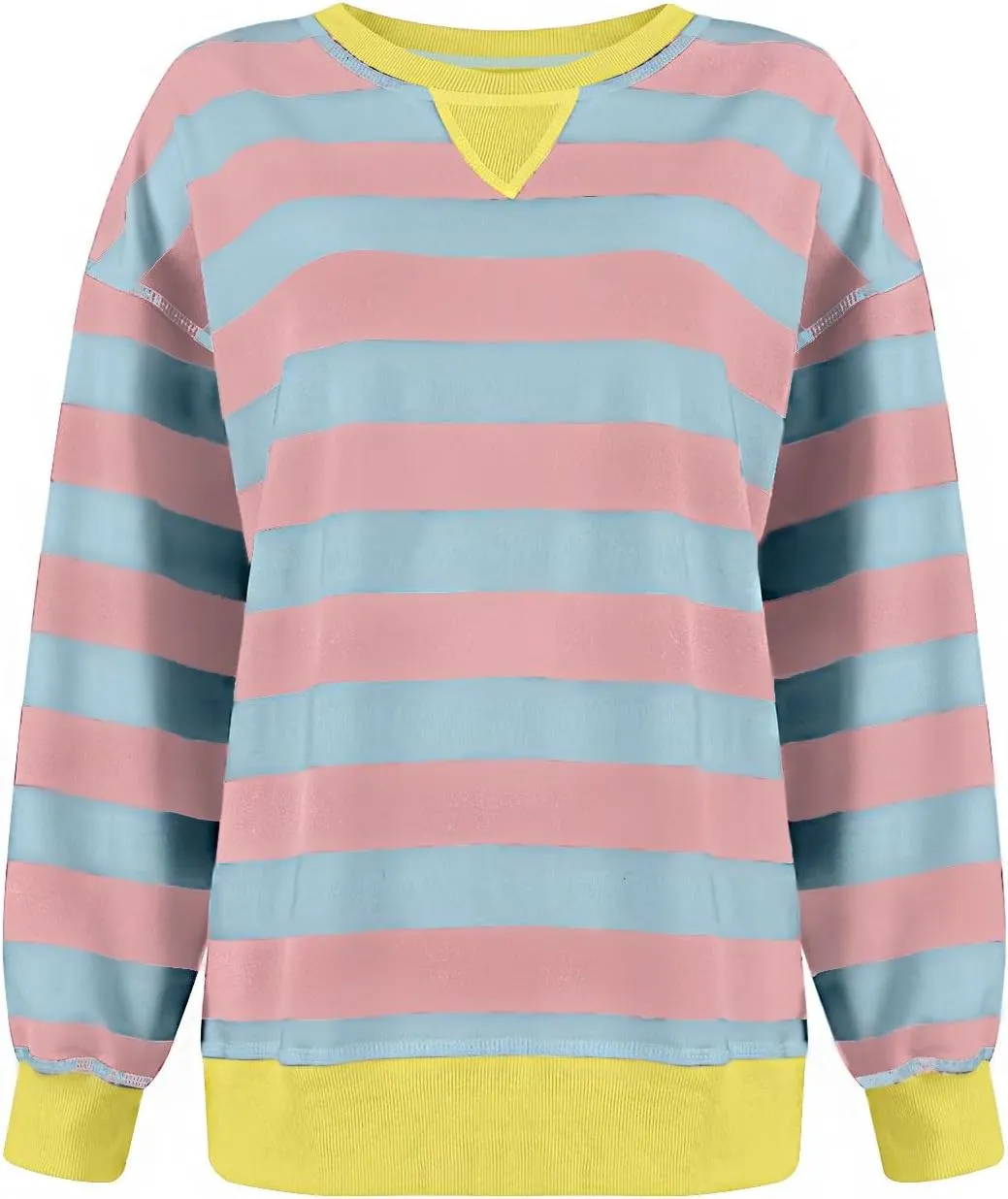 Women Oversized Sweatshirt Long Sleeve Crewneck Color Block Striped Pullover Tops