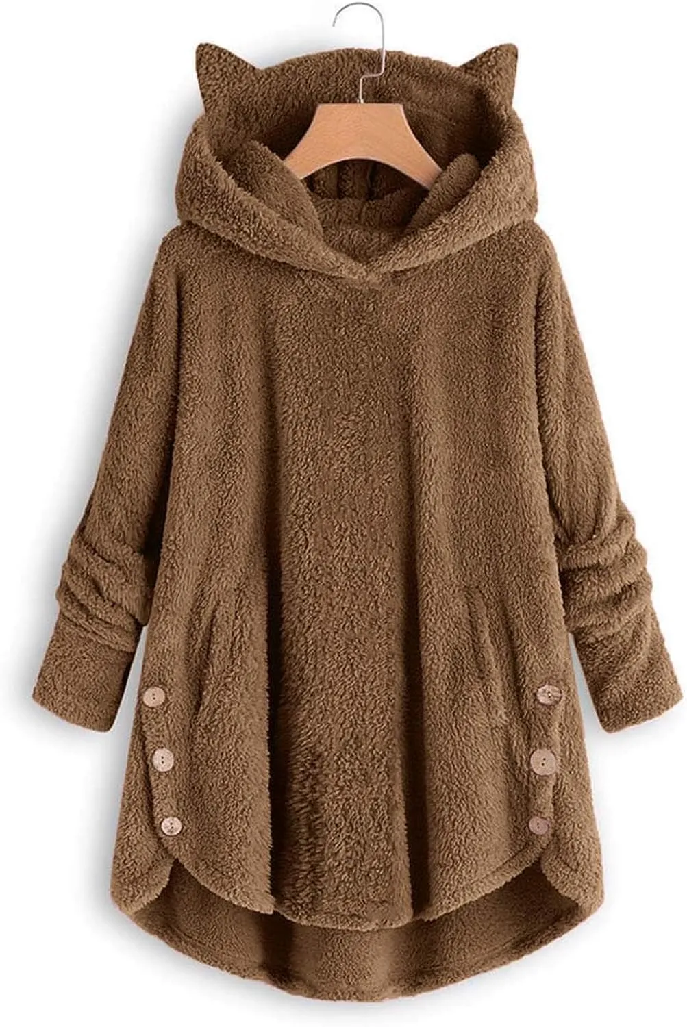 Women Plus Size Winter Jacket Button Down Sherpa Jacket Teddy Bear Coat Fuzzy Fleece Sweatshirt Oversized Outerwear