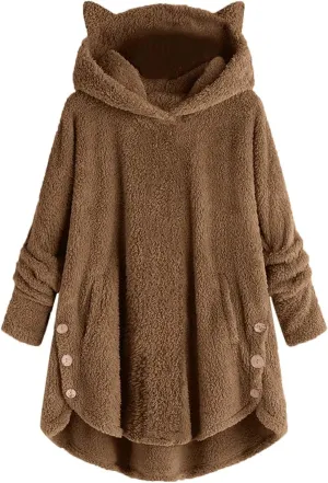 Women Plus Size Winter Jacket Button Down Sherpa Jacket Teddy Bear Coat Fuzzy Fleece Sweatshirt Oversized Outerwear