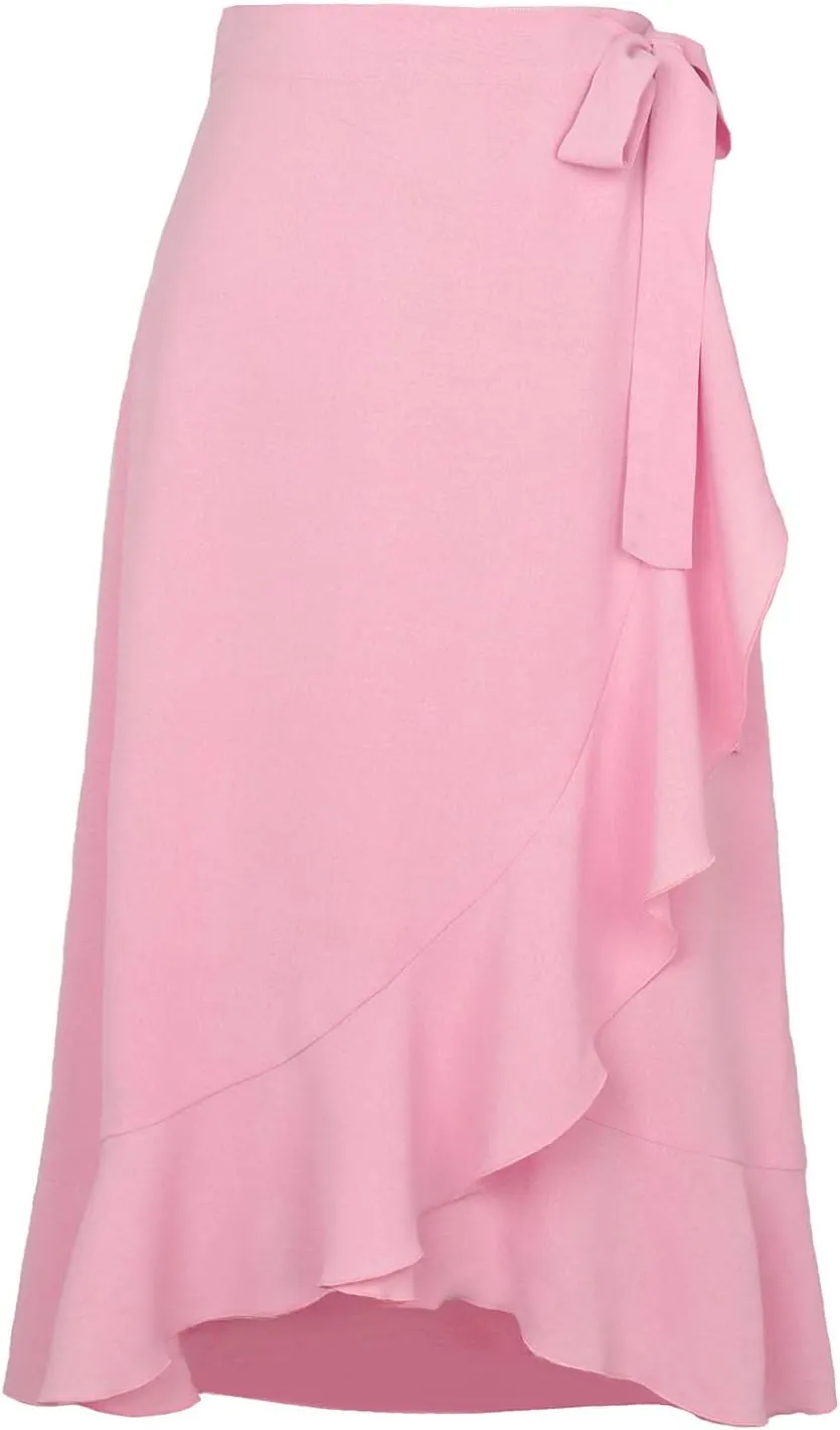 Women Ruffle Wrap Skirt Tie Waist Boho High Low Asymmetrical Midi Beach Skirt Casual Beach Swimsuit Cover Ups