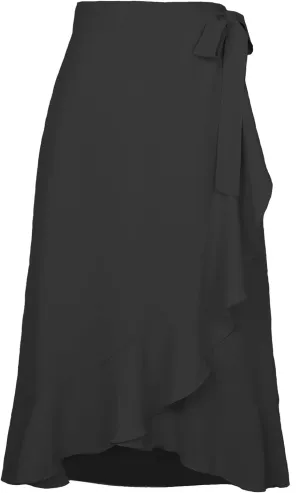Women Ruffle Wrap Skirt Tie Waist Boho High Low Asymmetrical Midi Beach Skirt Casual Beach Swimsuit Cover Ups