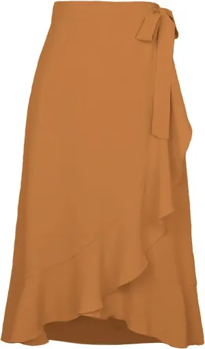 Women Ruffle Wrap Skirt Tie Waist Boho High Low Asymmetrical Midi Beach Skirt Casual Beach Swimsuit Cover Ups