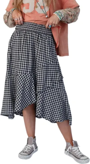 Women Skirts Plaid Ruffled Maxi Skirt A-Line Pleated Midi Skirt Holiday High Waist Long Skirt