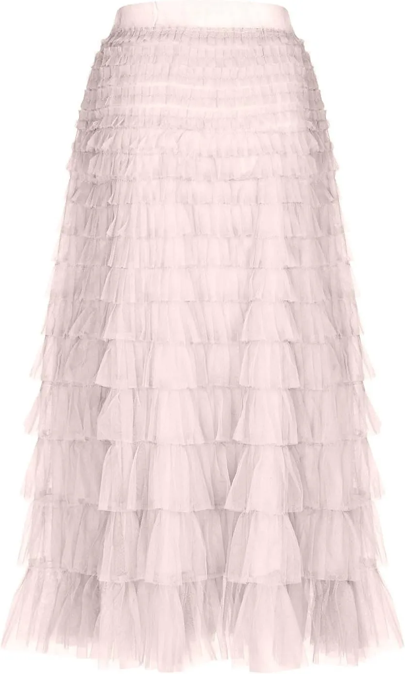 Women Tiered Layered Ruffle Skirts High Waist Elegant Midi Length Skirt Cute A Line Cake Skirts fir Ladies
