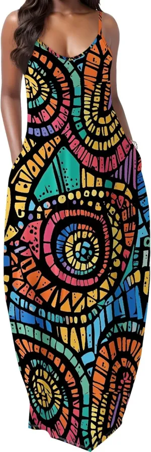 Womens 2025 Casual Sleeveless Spaghetti Strap Sundress Plus Size Loose Long Summer Boho Beach Maxi Dress with Pockets
