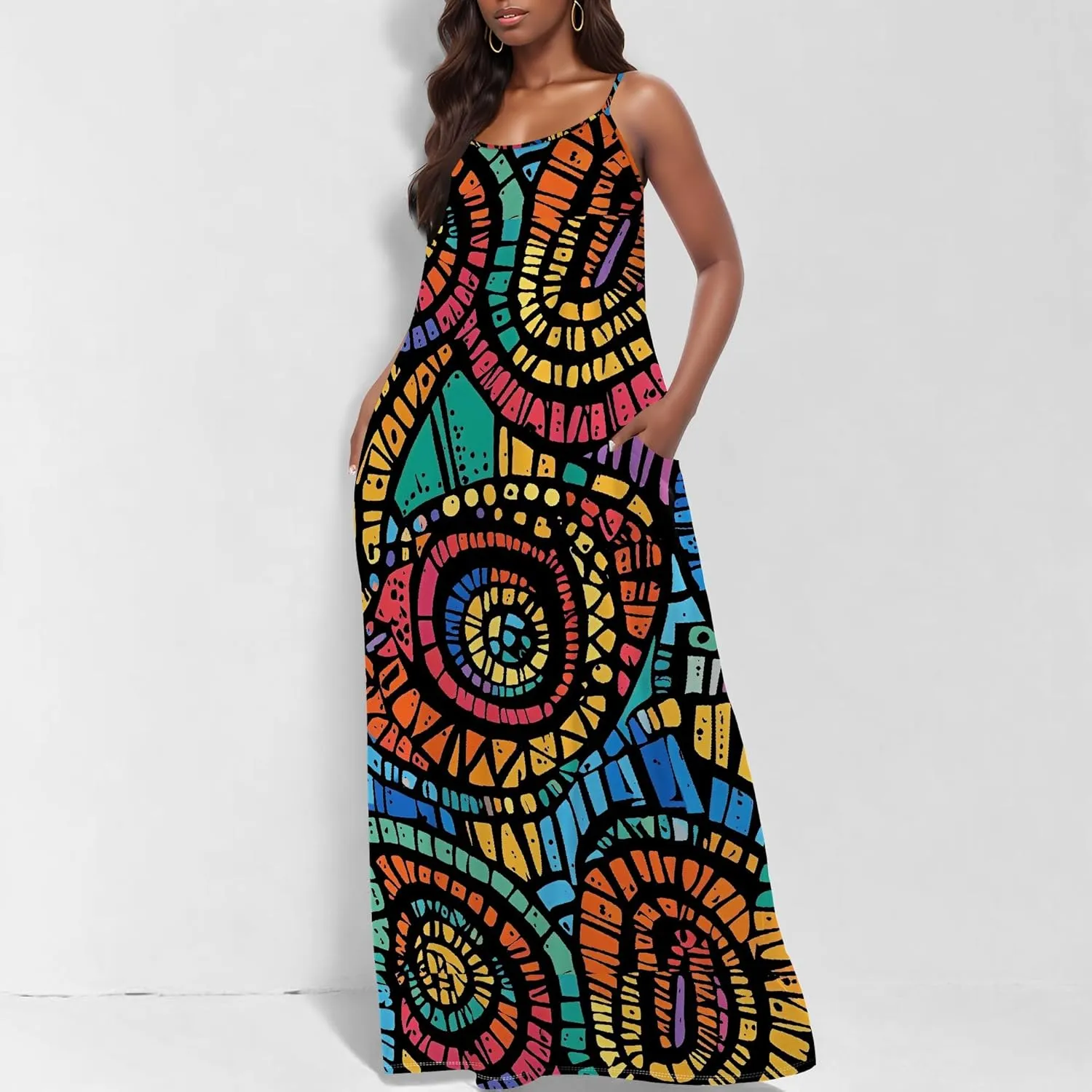 Womens 2025 Casual Sleeveless Spaghetti Strap Sundress Plus Size Loose Long Summer Boho Beach Maxi Dress with Pockets