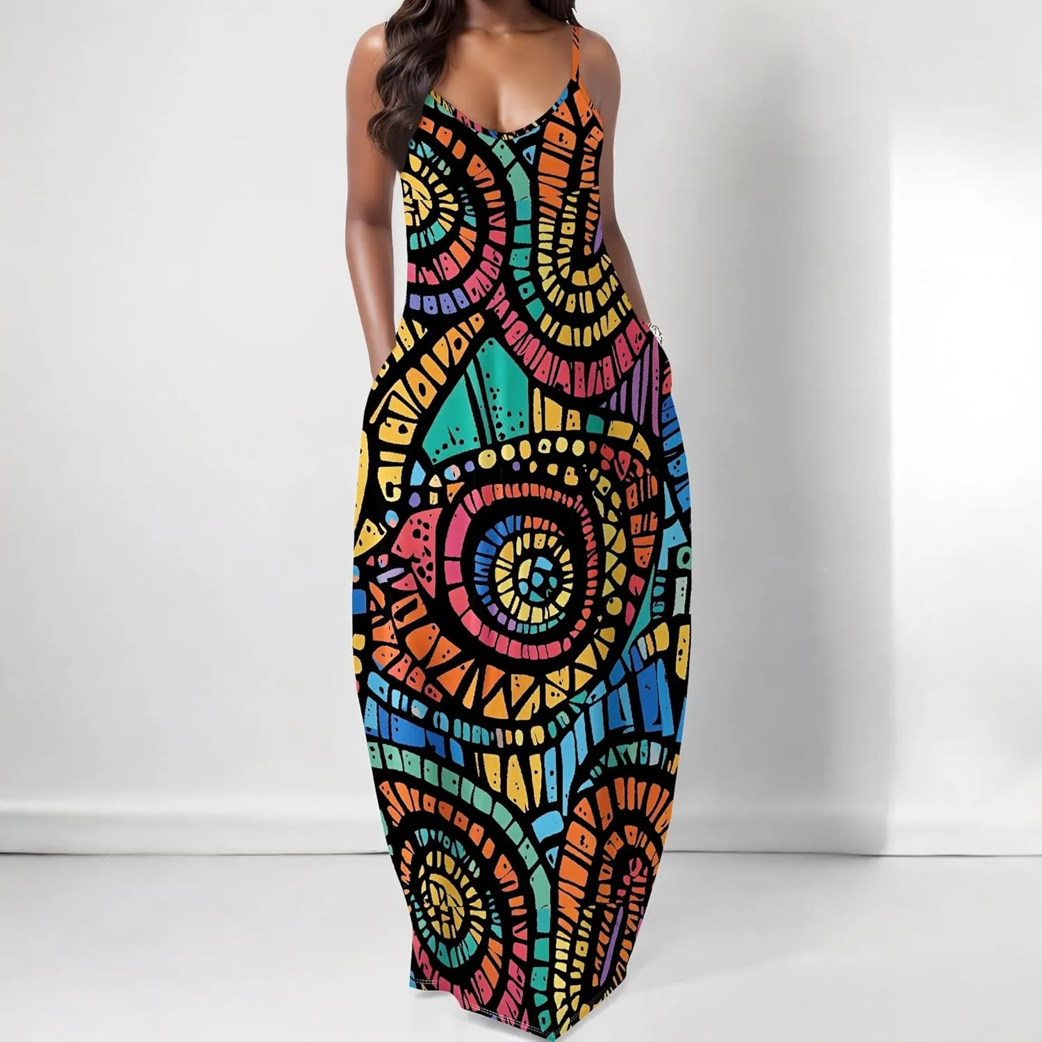 Womens 2025 Casual Sleeveless Spaghetti Strap Sundress Plus Size Loose Long Summer Boho Beach Maxi Dress with Pockets