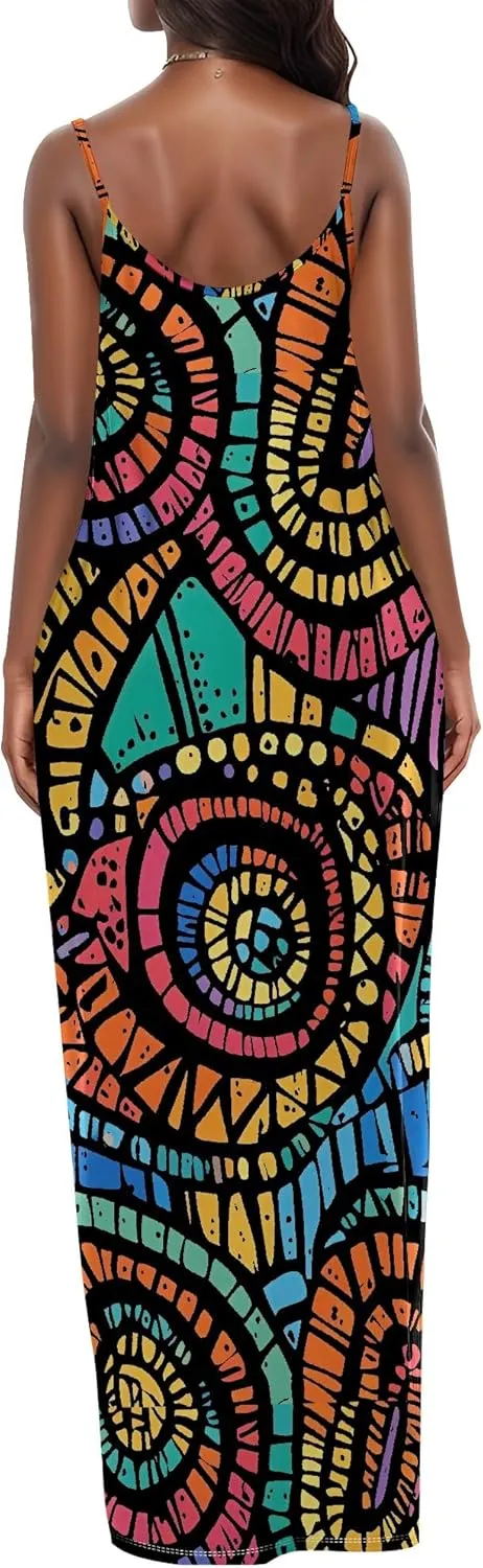 Womens 2025 Casual Sleeveless Spaghetti Strap Sundress Plus Size Loose Long Summer Boho Beach Maxi Dress with Pockets
