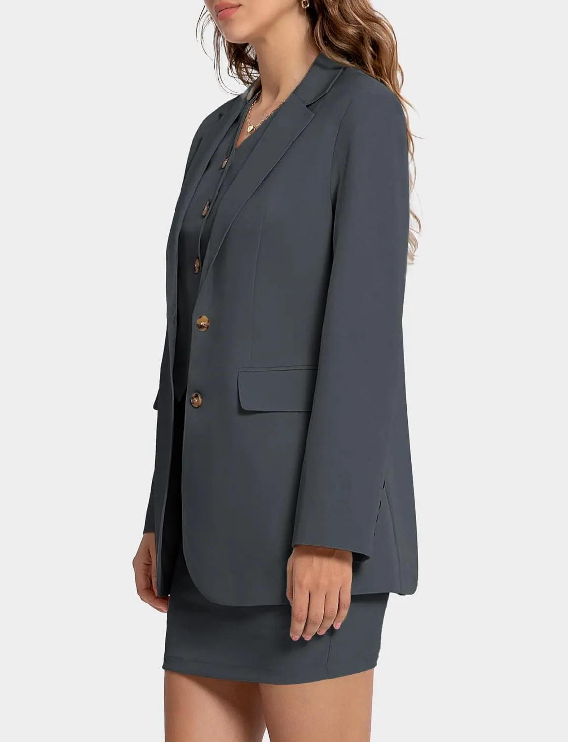 Women's 3 Piece Skirt Sets Business Casual Short Skort Blazer Suit Long Sleeve Jacket Vest Matching Outfits