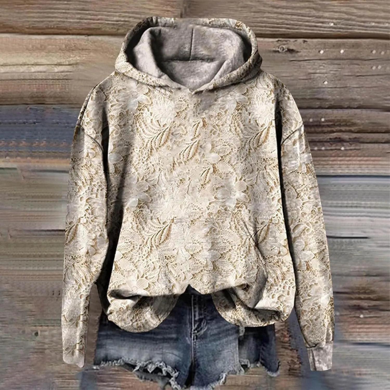 Women's 3D Floral Hoodie Casual Pullover Hooded Sweatshirt Oversized Long Sleeve with Textured Flower Comfy Fall Top